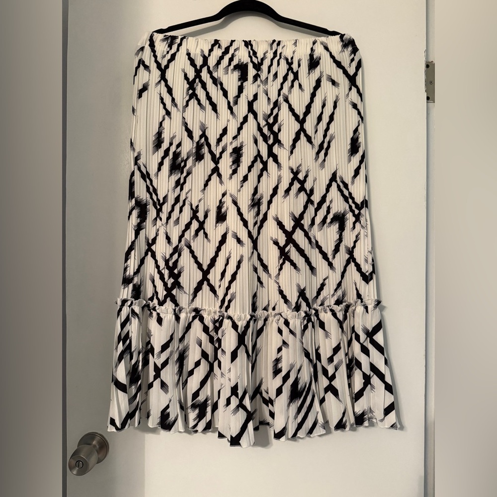 Black and White Pleated Midi Skirt